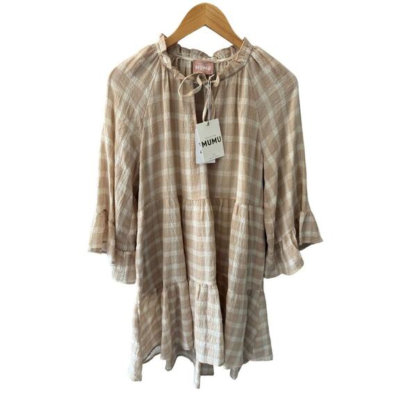 Show Me Your Mumu Viola Mini Dress Cream Plaid Size Small NWT - Picture 5 of 11